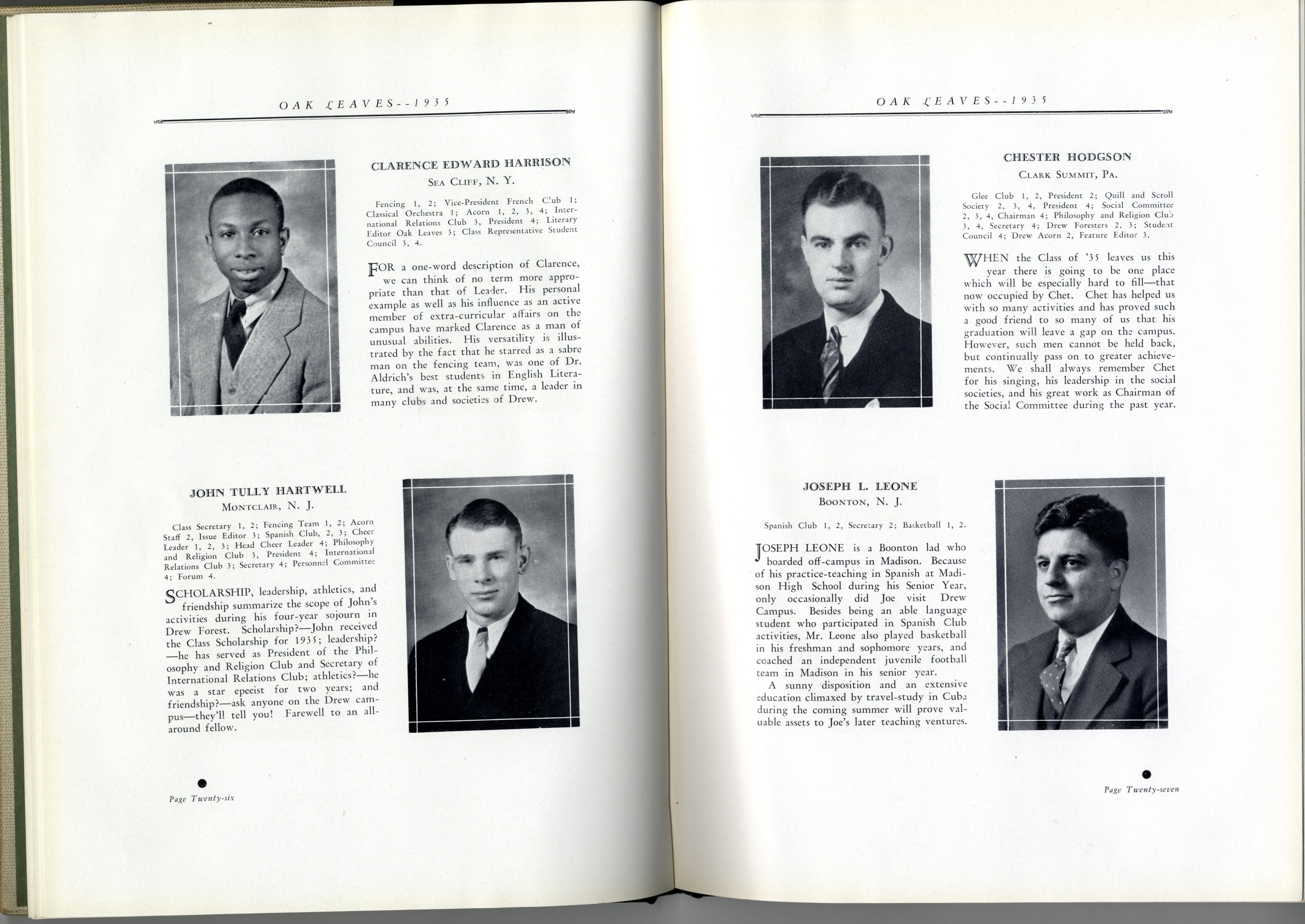 Clarence E. Harrison, Class of 1935, Oak Leaves yearbook full spread