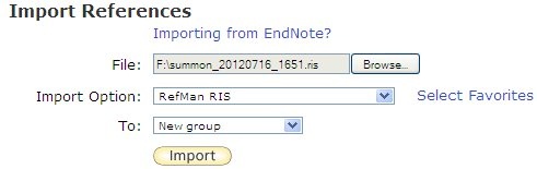Technology Help and Information > Endnote Web - Capturing Citations > import-summon.jpg