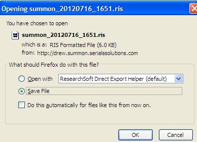 Technology Help and Information > Endnote Web - Capturing Citations > summon-save2.jpg