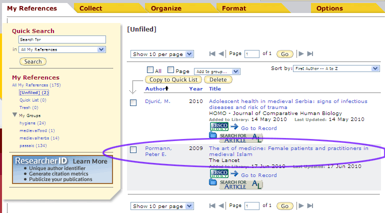Technology Help and Information > Endnote Web - Capturing Citations > unfiled1.gif