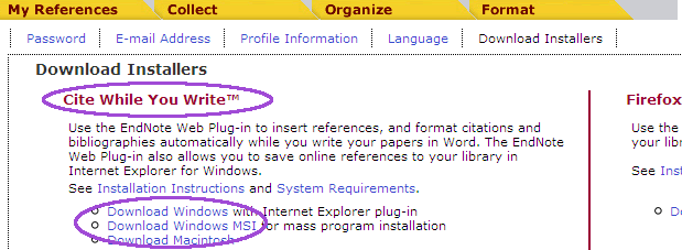 Technology Help and Information > Endnote Web - Cite While You Write, Using Citations in Papers > citewrite.gif