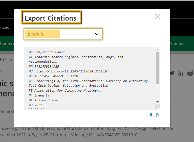 Technology Help and Information > Importing ACM Digital Library Citations to Endnote Web > ACM export1.png