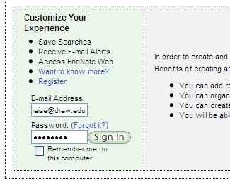 Technology Help and Information > Importing citations from Web of Science and Biological Abstracts to EndnoteWeb > isi-endn-login.jpg