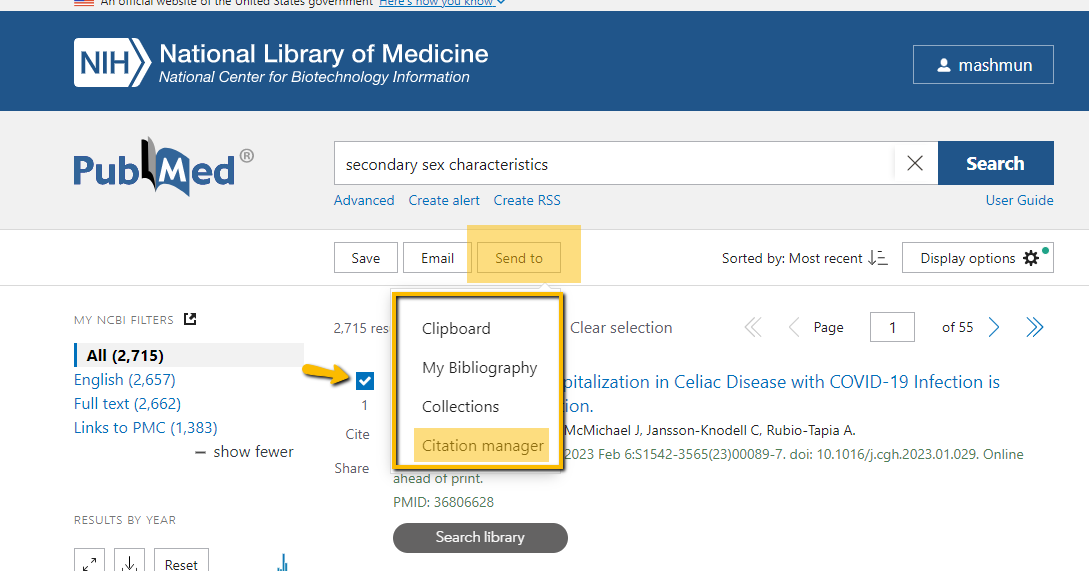 Technology Help and Information > Export citations from PubMed to EndNote Web > pub med citation.png