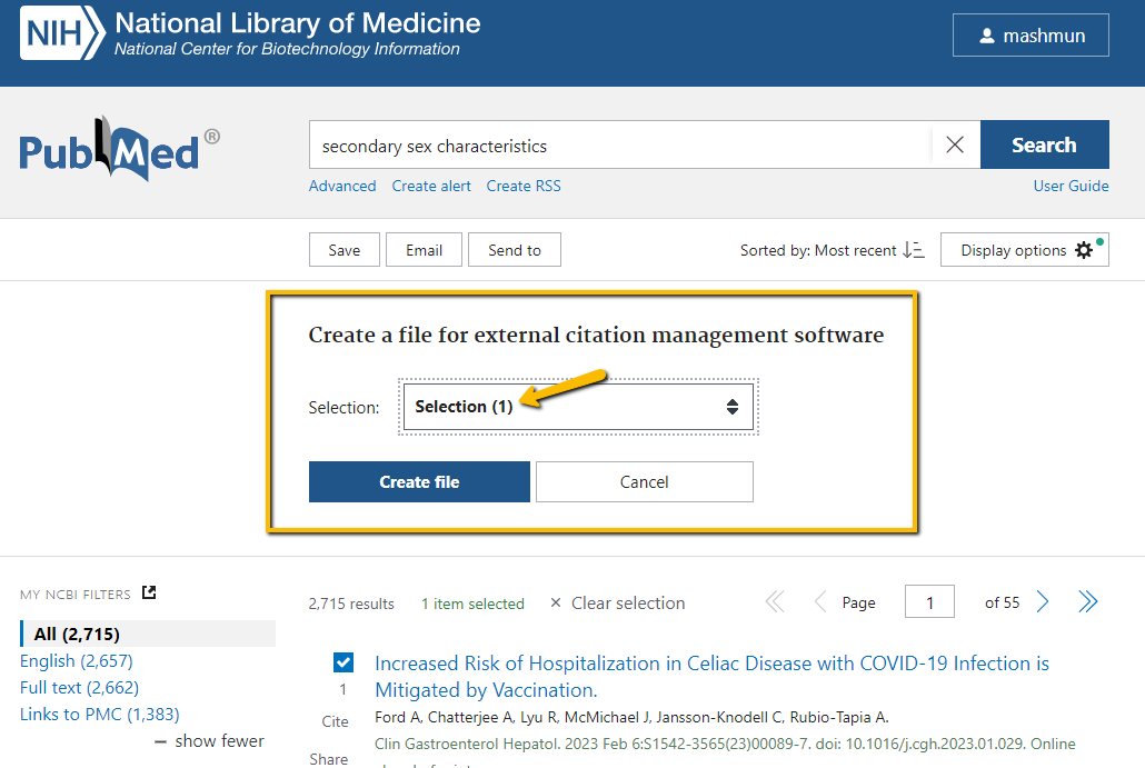 Technology Help and Information > Export citations from PubMed to EndNote Web > pub med citation1.png