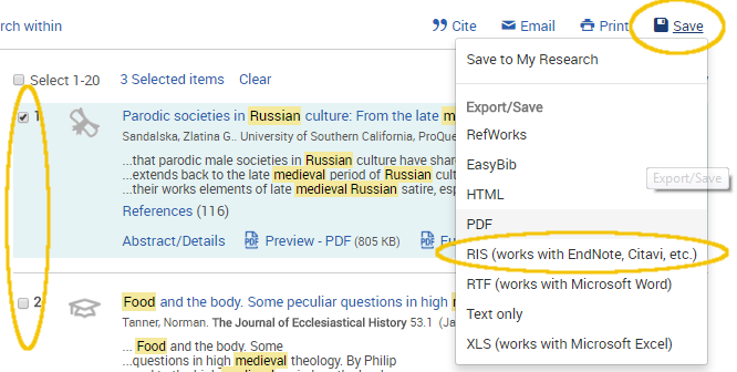 Technology Help and Information > Exporting Citations From Proquest and Importing to EndNoteWeb > pq-list1.png