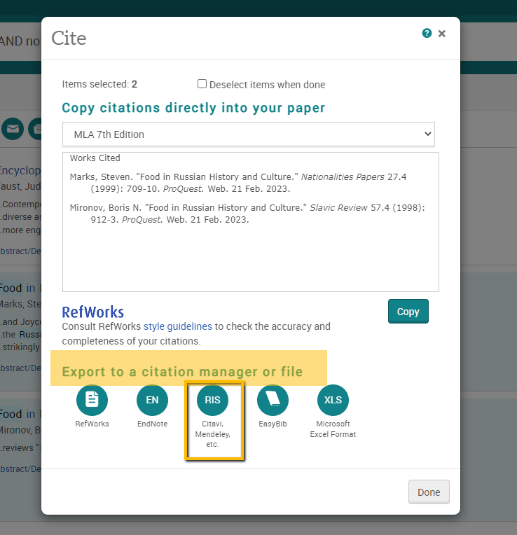 Technology Help and Information > Exporting Citations From Proquest and Importing to EndNoteWeb > proquest citation1.png
