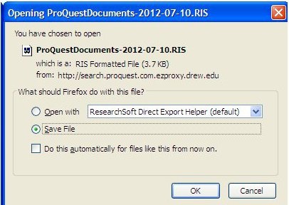 Technology Help and Information > Exporting Citations From Proquest and Importing to EndNoteWeb > savewindow.jpg