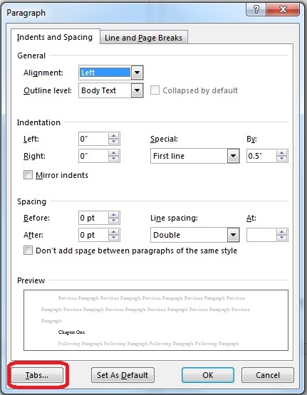 Technology Help and Information > Thesis and Dissertation Formatting > Tabs button.jpg