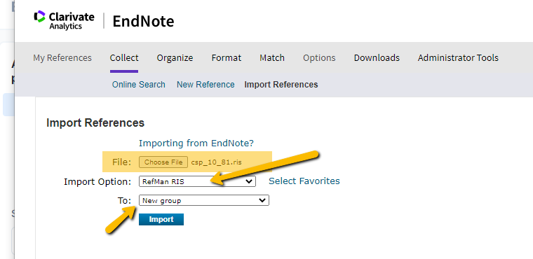 Technology Help and Information > Exporting citations from SAGE journals and importing them to Endnote > sage citation collect1.png