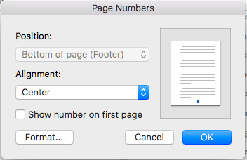 Page Numbers dialog