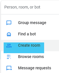 Technology Help and Information > Google Chat > image2020-3-11_21-9-10.png (Create room) Create room